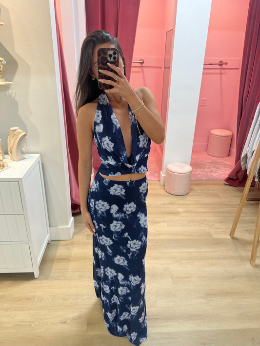 Annie Floral Plunge Neck Two Piece Set
