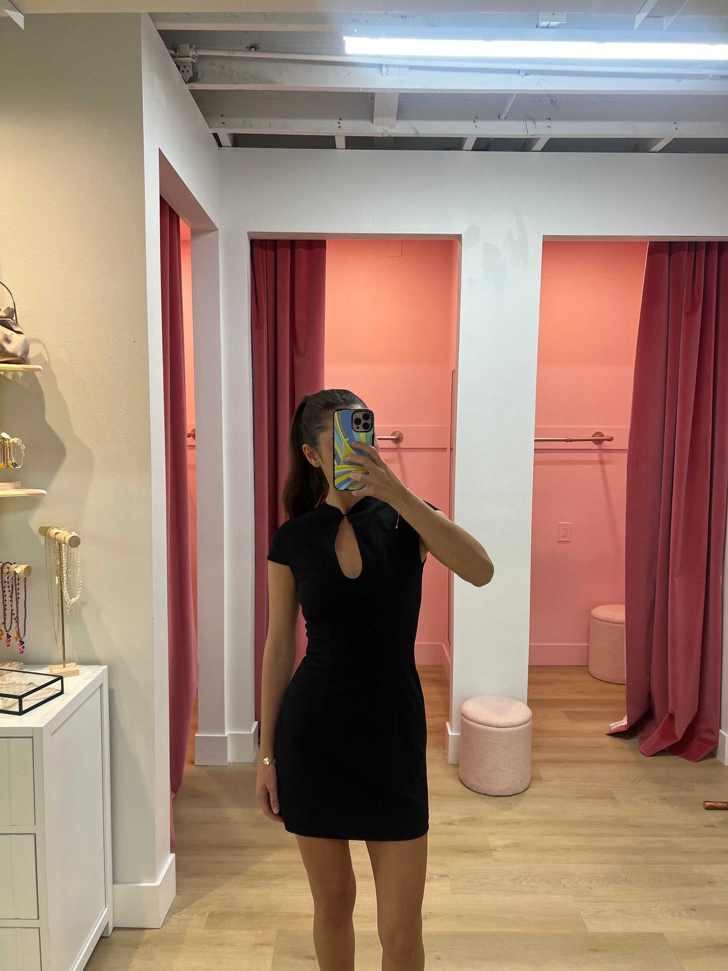 Vieno Keyhole Mini Dress - BLACK