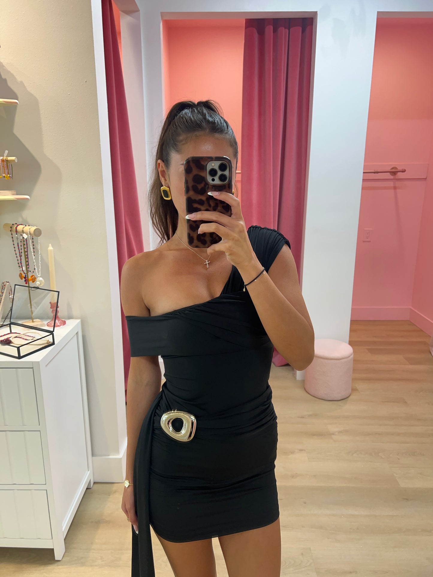 Kassi One Shoulder Mini Dress - BLACK