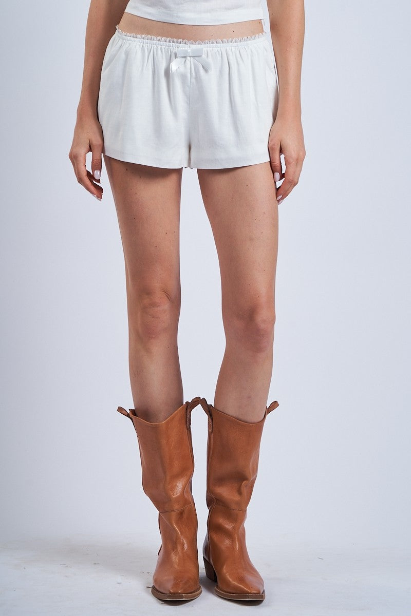 Emery White Lace Ribbon Micro Shorts