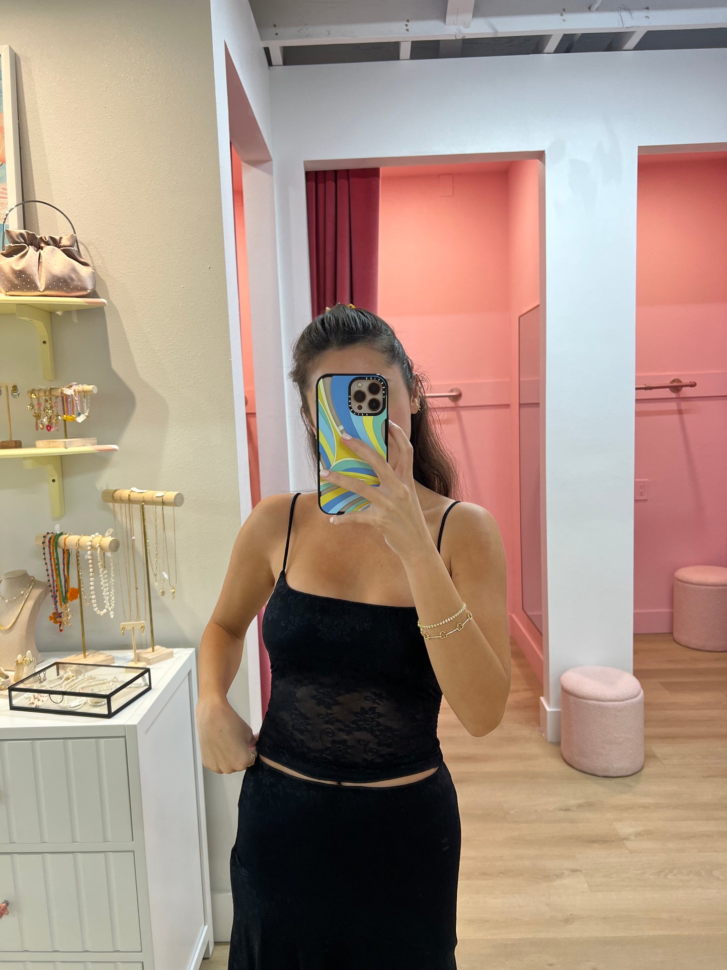 Stella Lace Spaghetti Top - Black