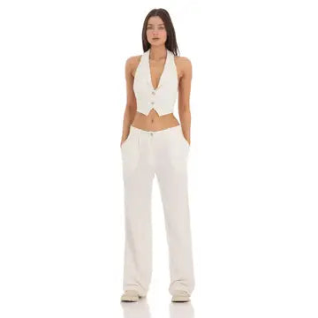 Wide Leg Linen Pants in Ivory
