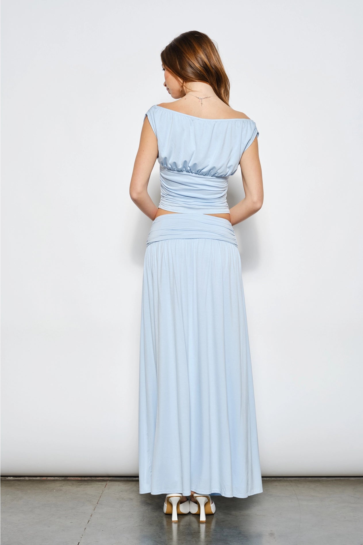 Farrah Ruched Maxi Skirt - SKY BLUE