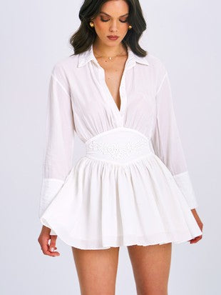 Jamila White Shirt Mini Dress with Waist Detail