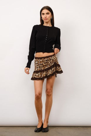 Zariah Chiffon Leopard Print Mini Skirt
