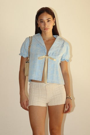 Kinsley Lace-trimmed Sailor Collar Blouse