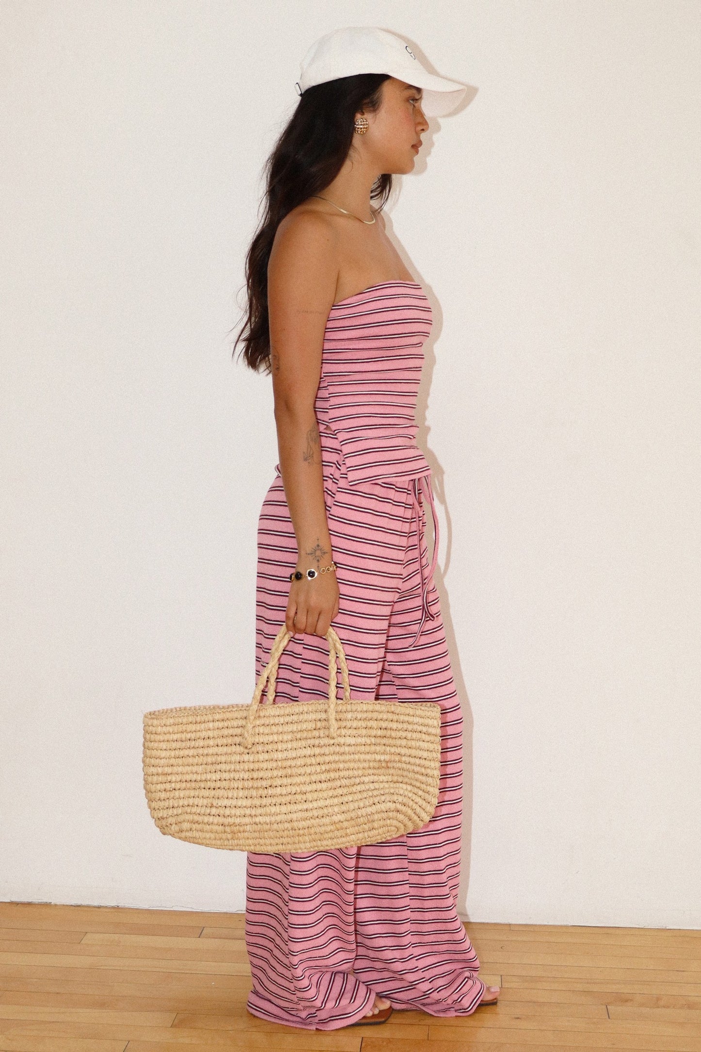 Kalani Striped Drawstring Wide Leg Pants - pink