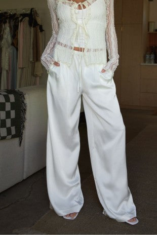 Brie Satin Pants - White
