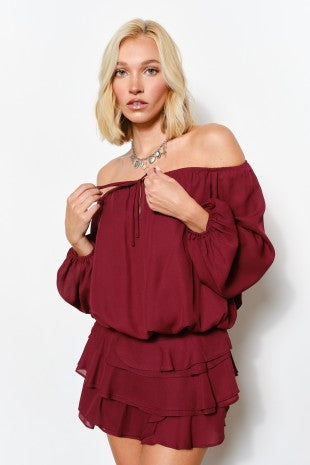 Polly Off-Shoulder Top - Burgundy