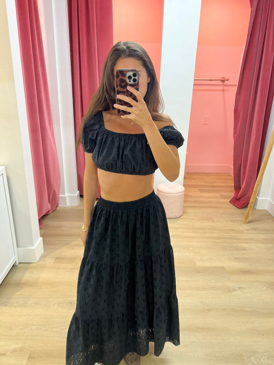 Amelia Cotton Eyelet Bralette Top - Black