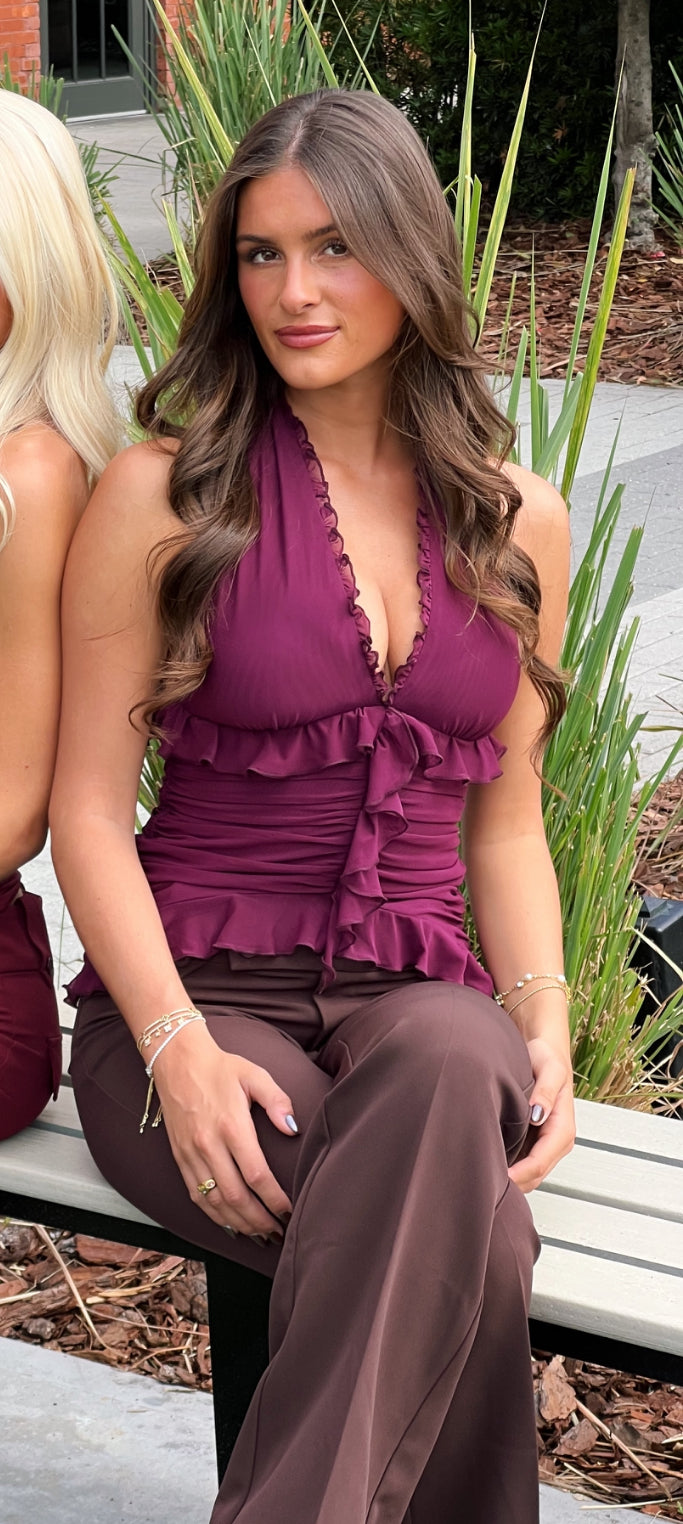 Jeany Low Rise Boot Cut Pants - Brown