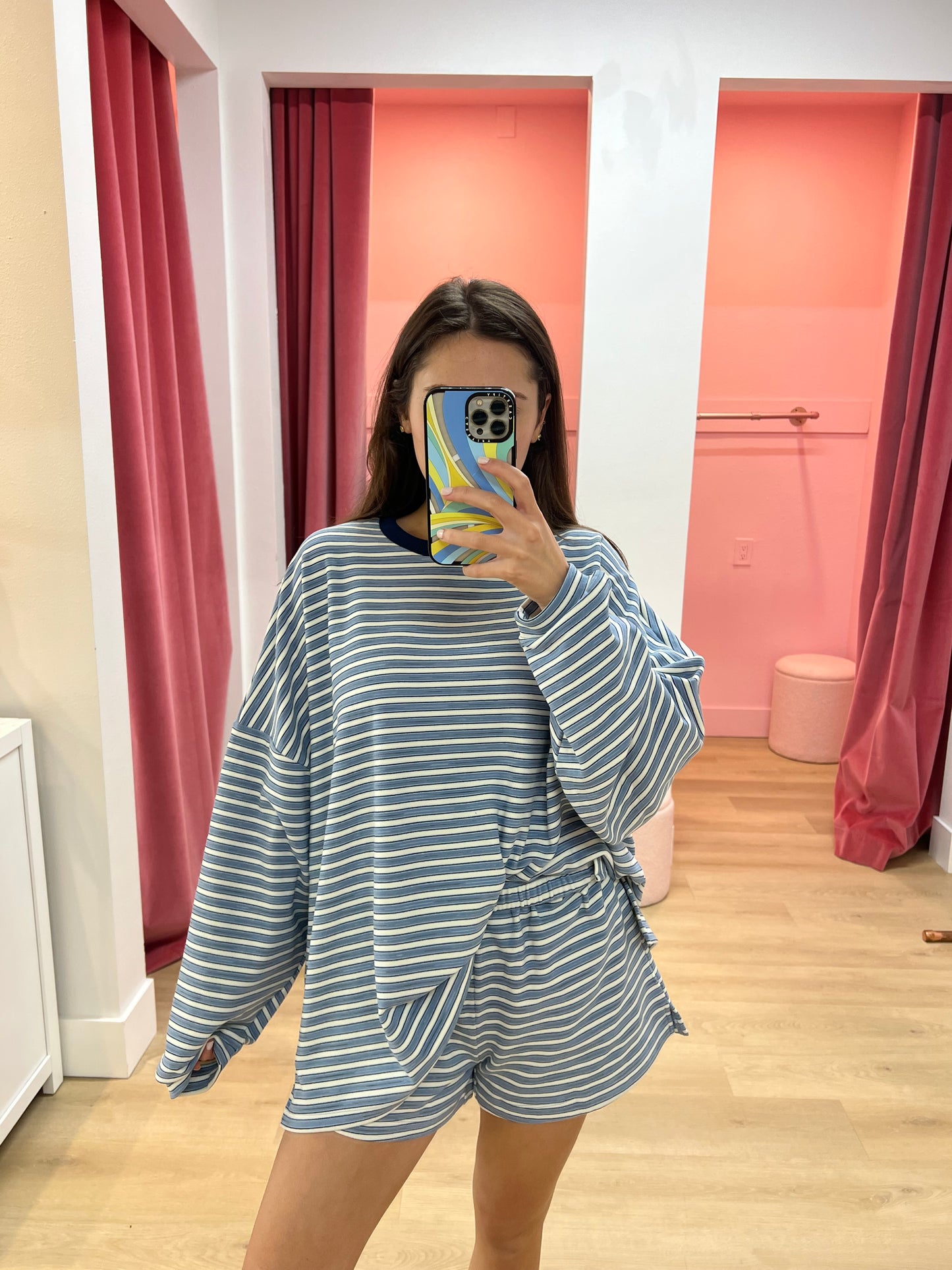Cadie Long Sleeve Striped T-Shirt - Sailor Blue