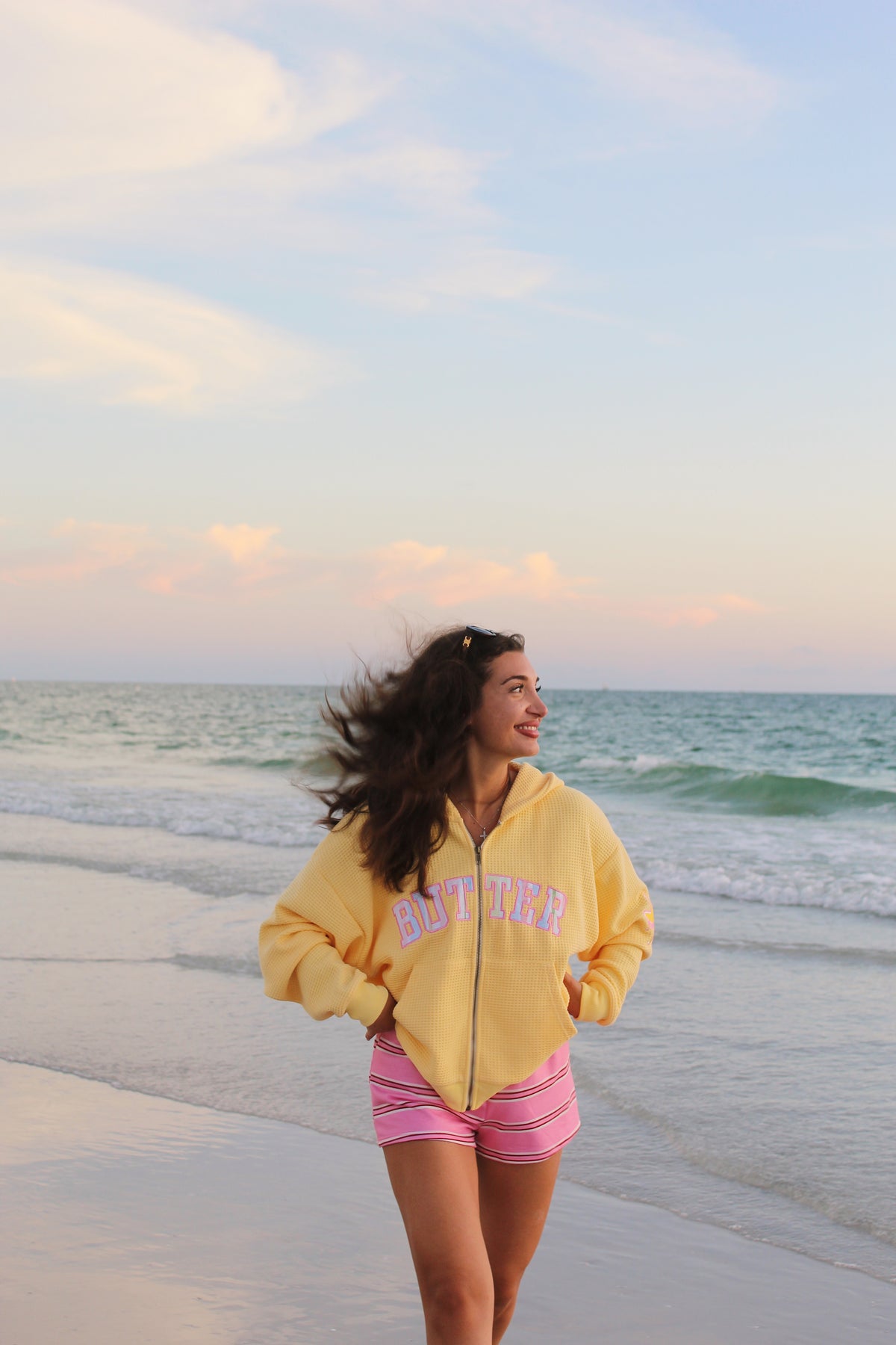 ‘BUTTER’ Waffle Zip Hoodie - Lilikoi