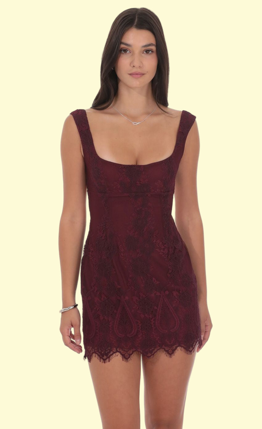 Phoebe Lace Bodycon Dress - Burgundy