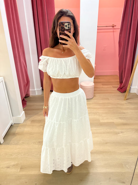 Amelia Cotton Eyelet Skirt - White