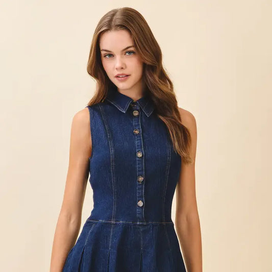 Savannah Denim Collared Mini Dress