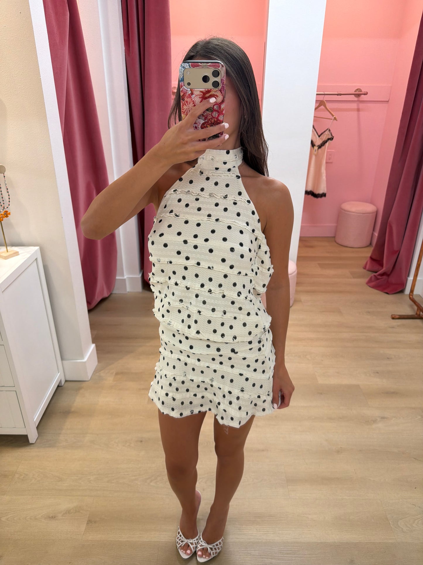 Julietta Halter Mini Dress - Black Polka Dot
