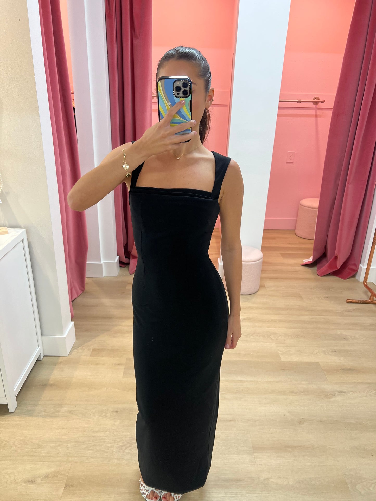 KODY SQUARE NECK MIDI DRESS - BLACK