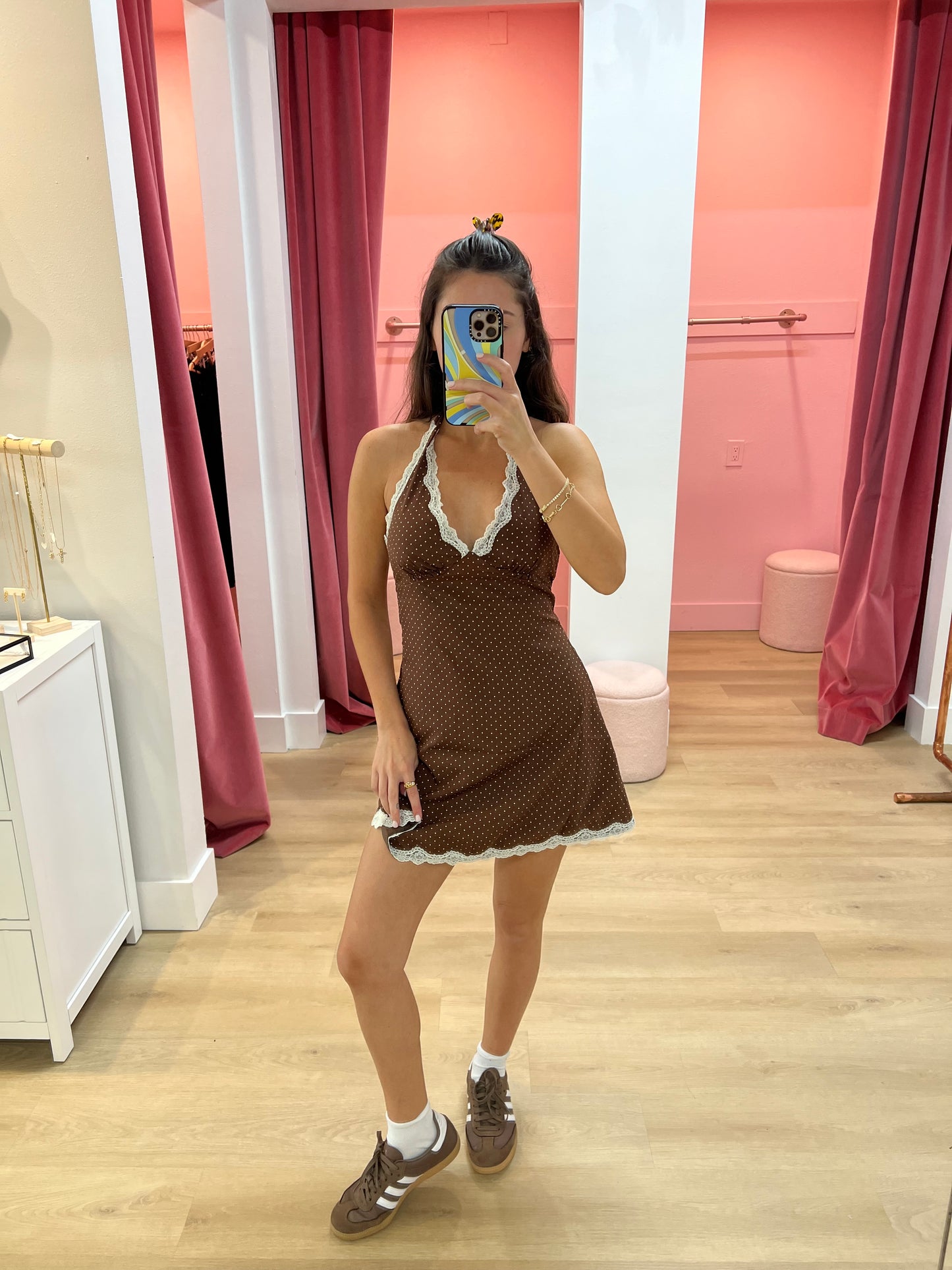 Sadie Red Polka Dot Dress - Chocolate