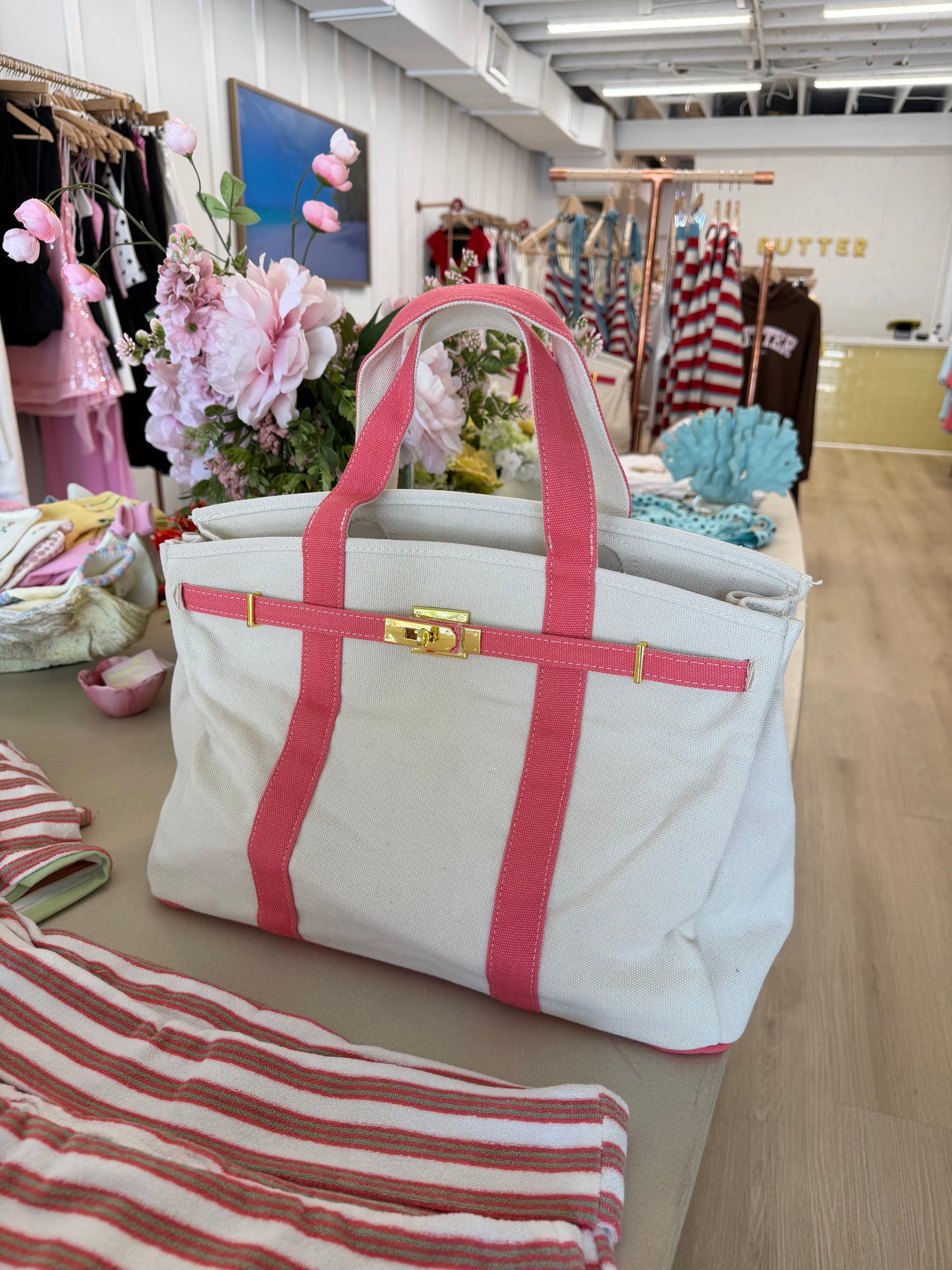 Beach Birkin - Pink / Canvas Tote