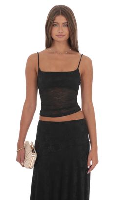 Stella Lace Spaghetti Top - Black
