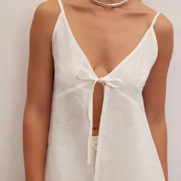 Noreen Linen Tie Front Top