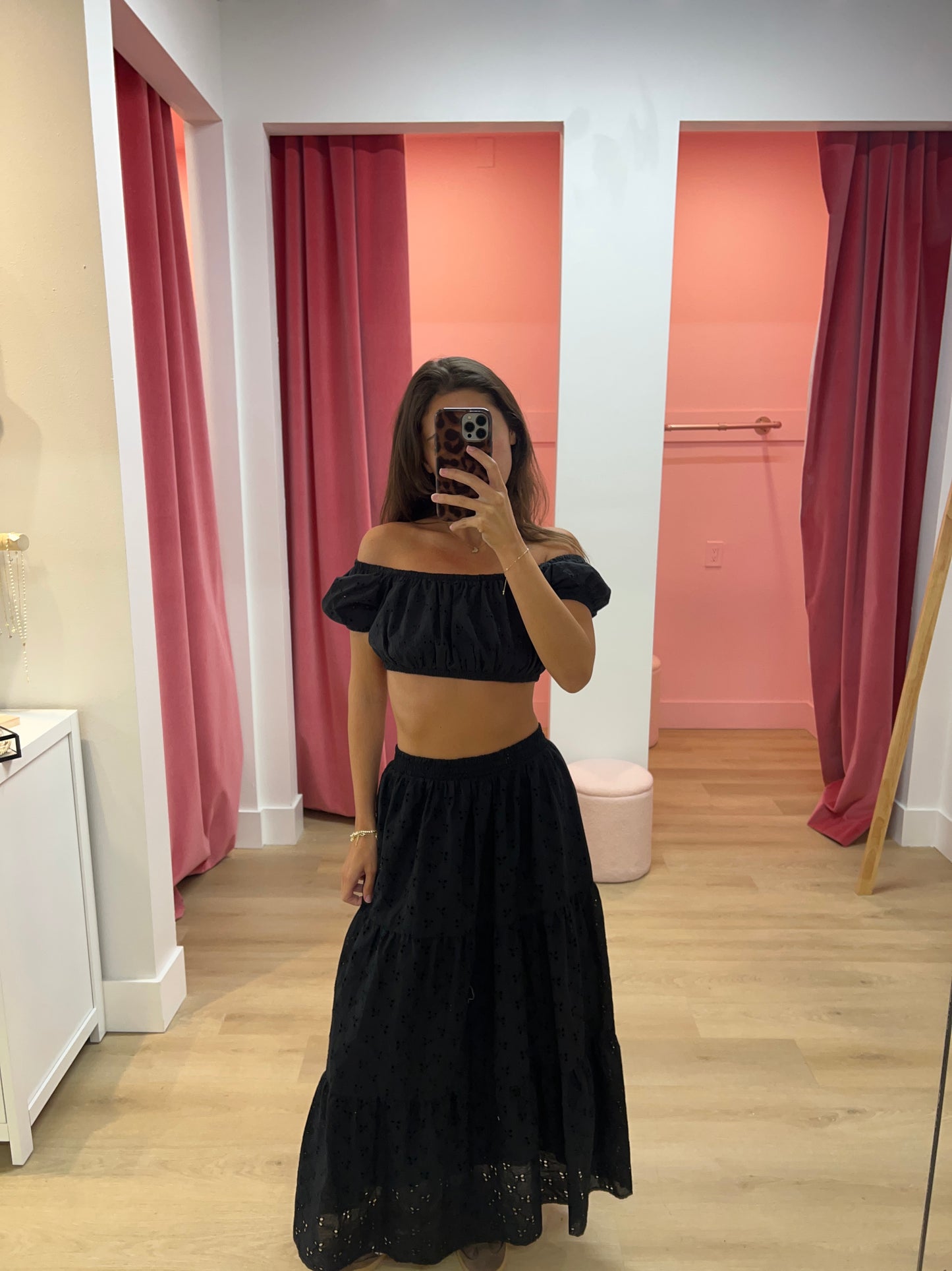 Amelia Cotton Eyelet Skirt - Black