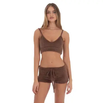 Fuzzy Crop Top in Brown