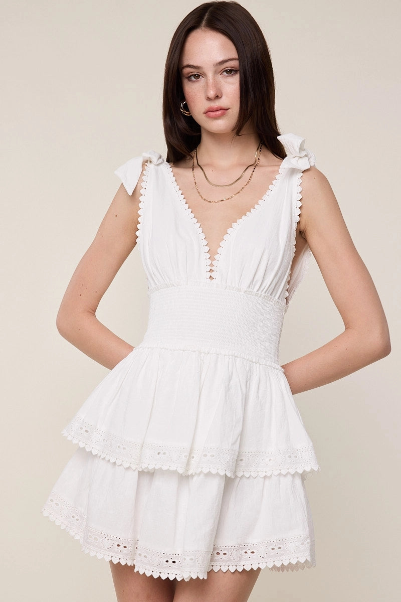 Magnolia Layered Lace Mini Dress - IVORY BUTTER Magnolia Layered Lace Mini Dress - IVORY BUTTER