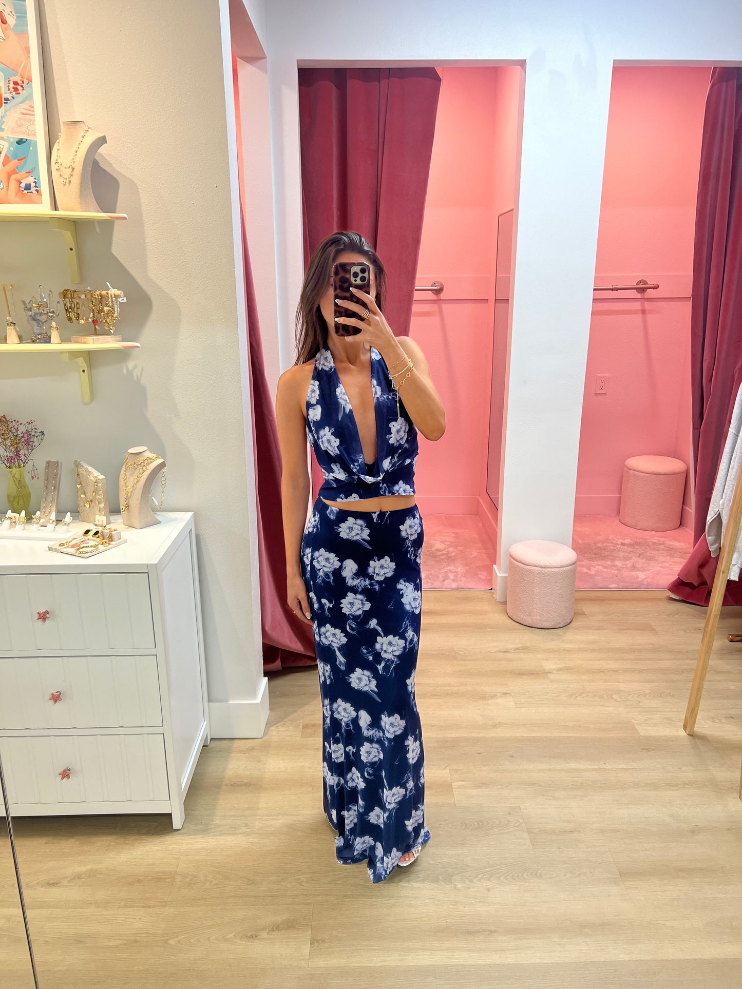 Annie Floral Plunge Neck Two Piece Set