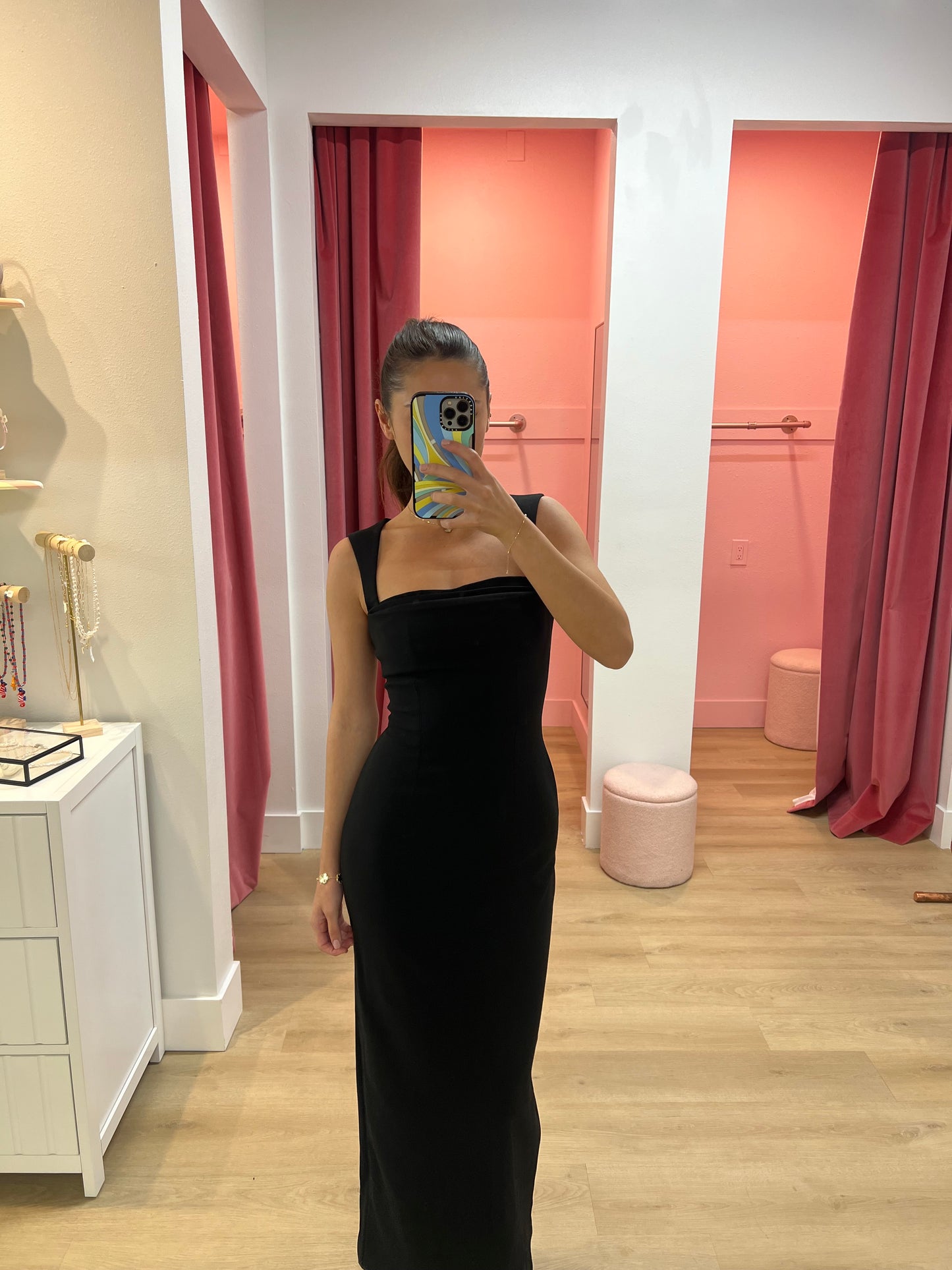 KODY SQUARE NECK MIDI DRESS - BLACK