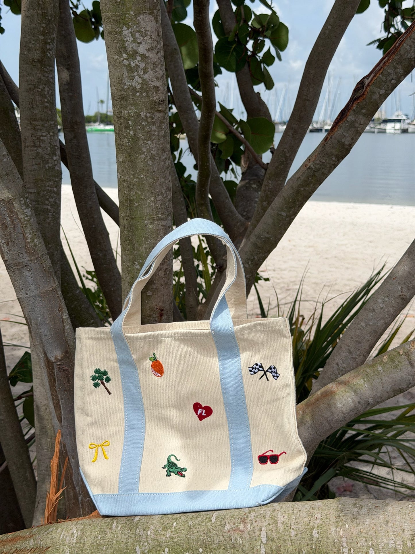 Small Blue - Florida Icons Canvas Icons Embroidered Tote
