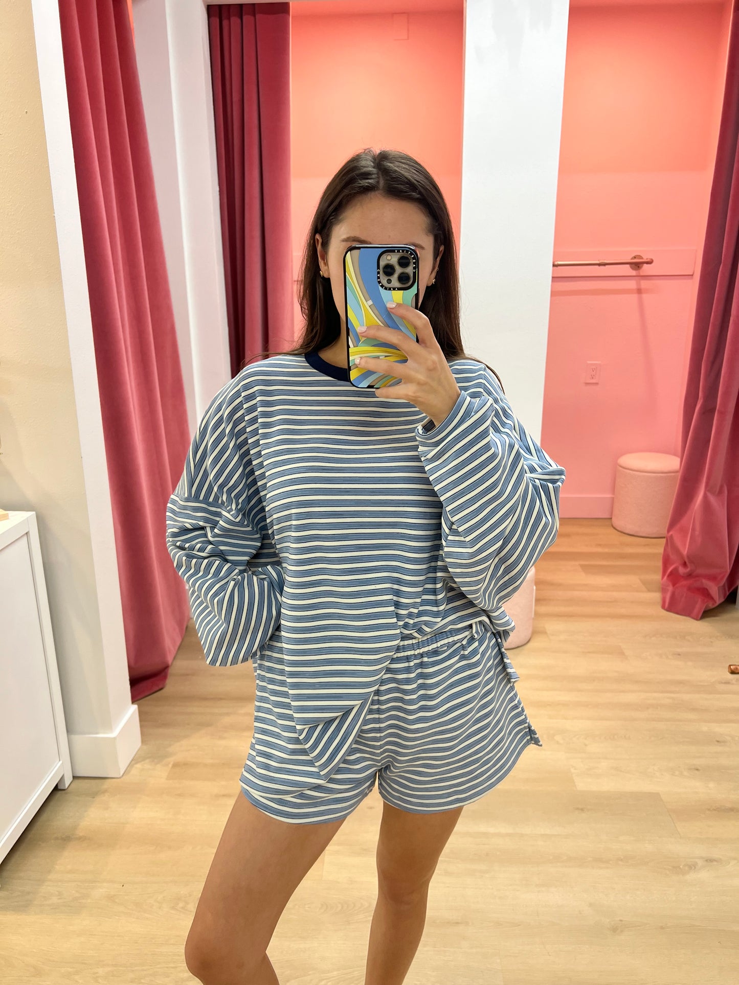 Cadie Long Sleeve Striped T-Shirt - Sailor Blue