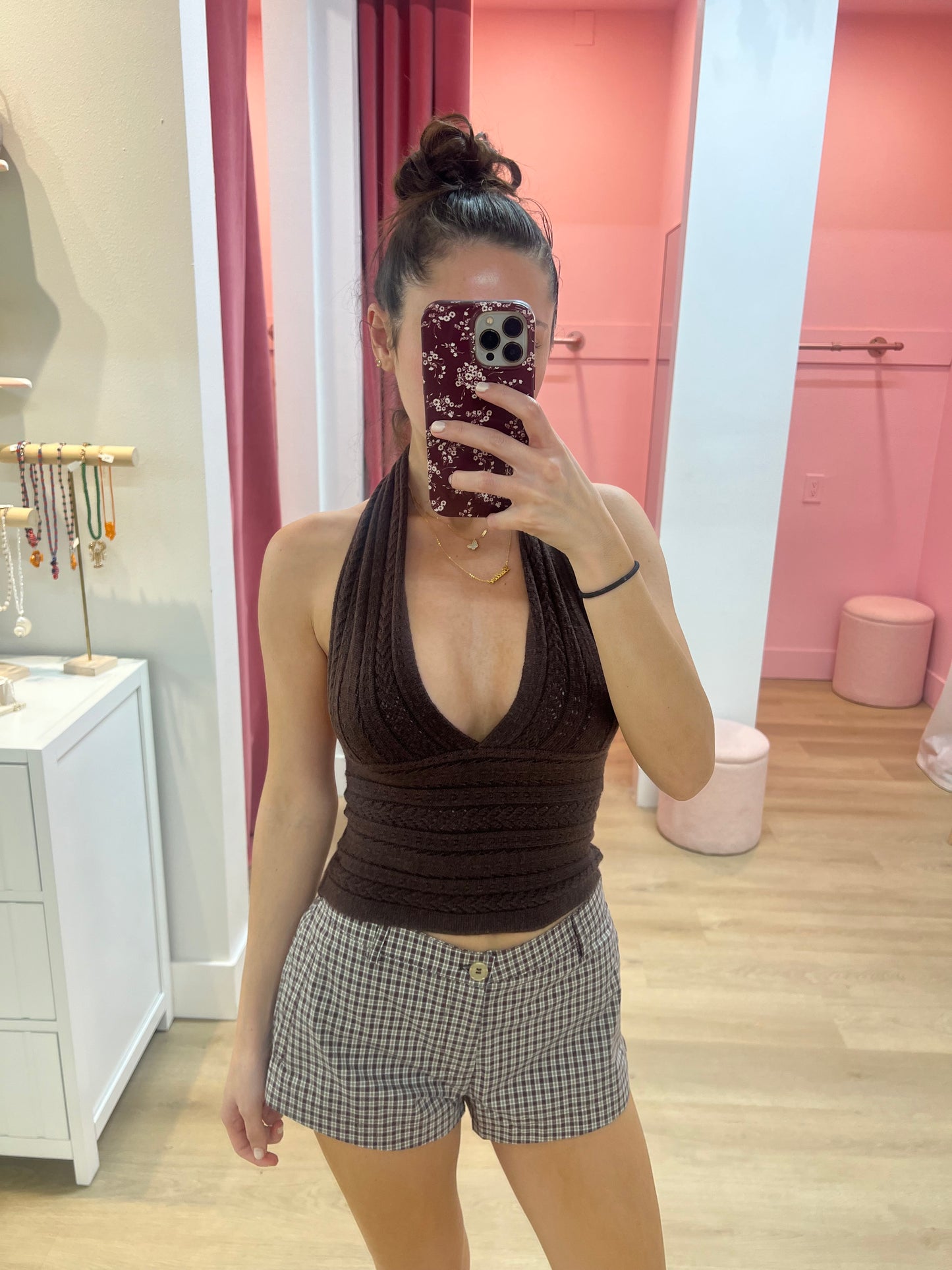Lucia Cable Knit Halter Top - BROWN