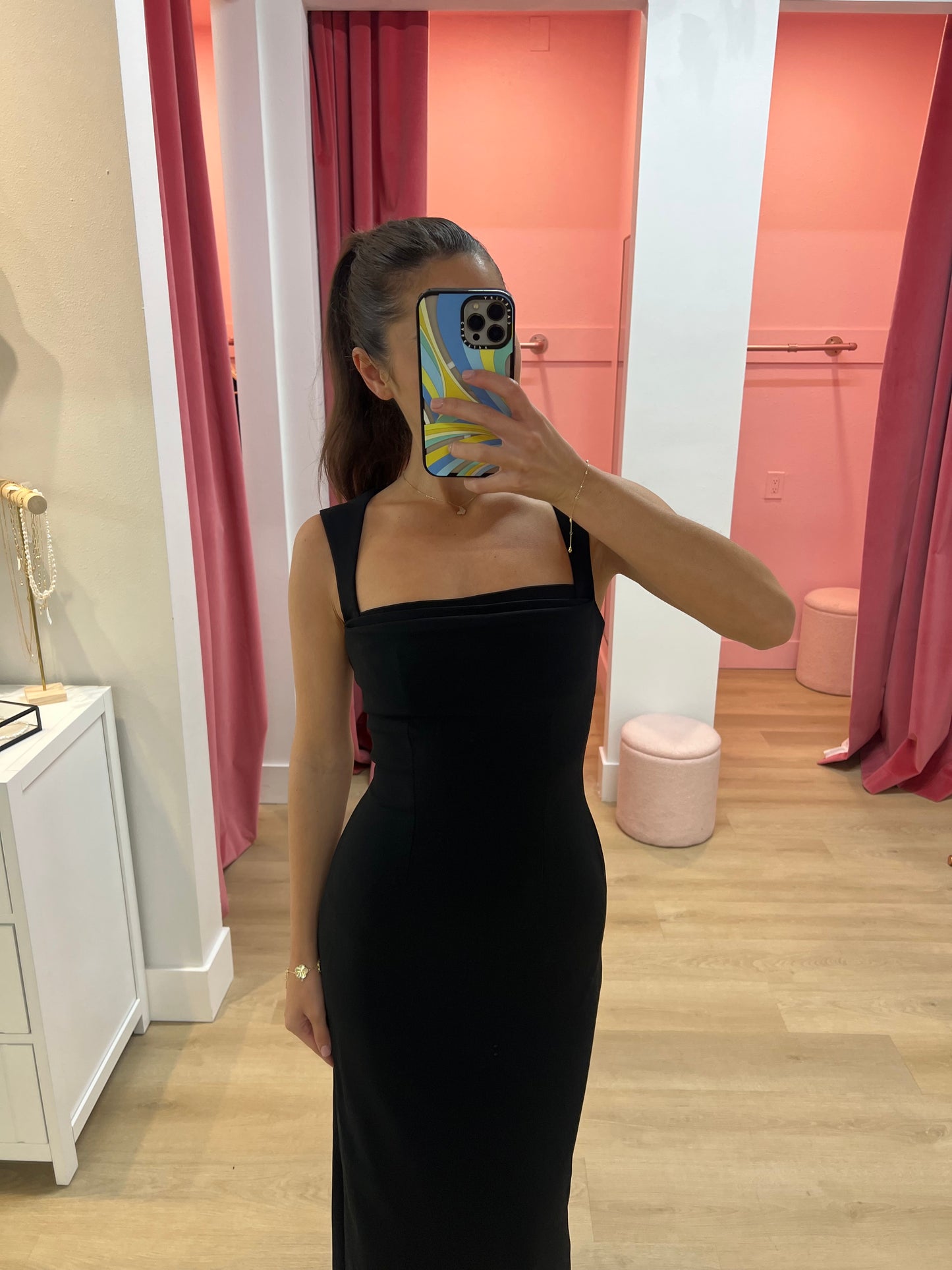 KODY SQUARE NECK MIDI DRESS - BLACK