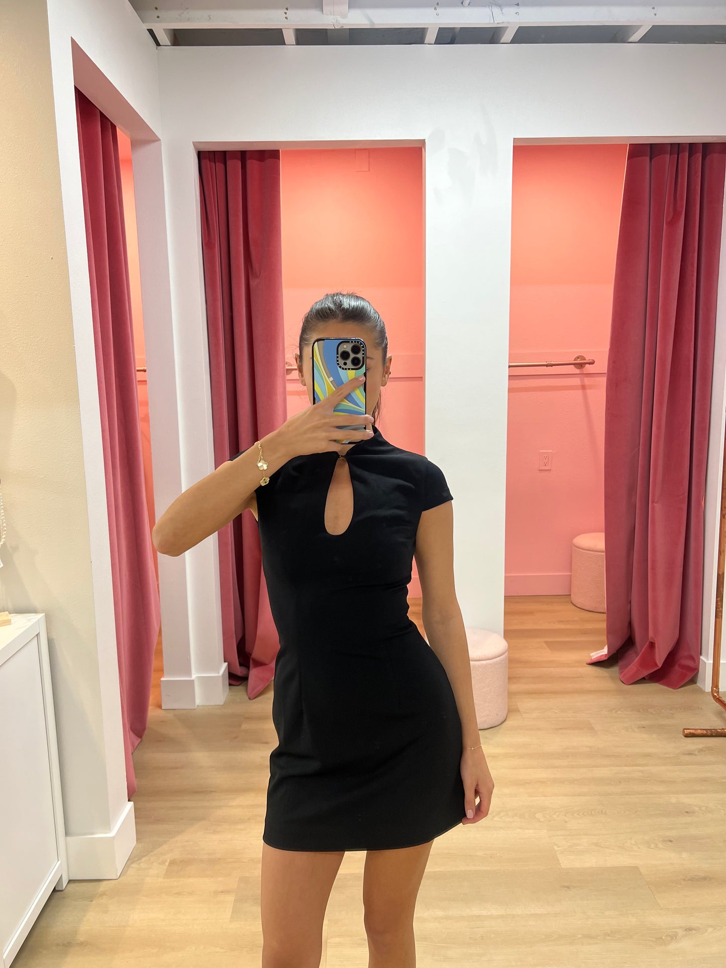 Vieno Keyhole Mini Dress - BLACK