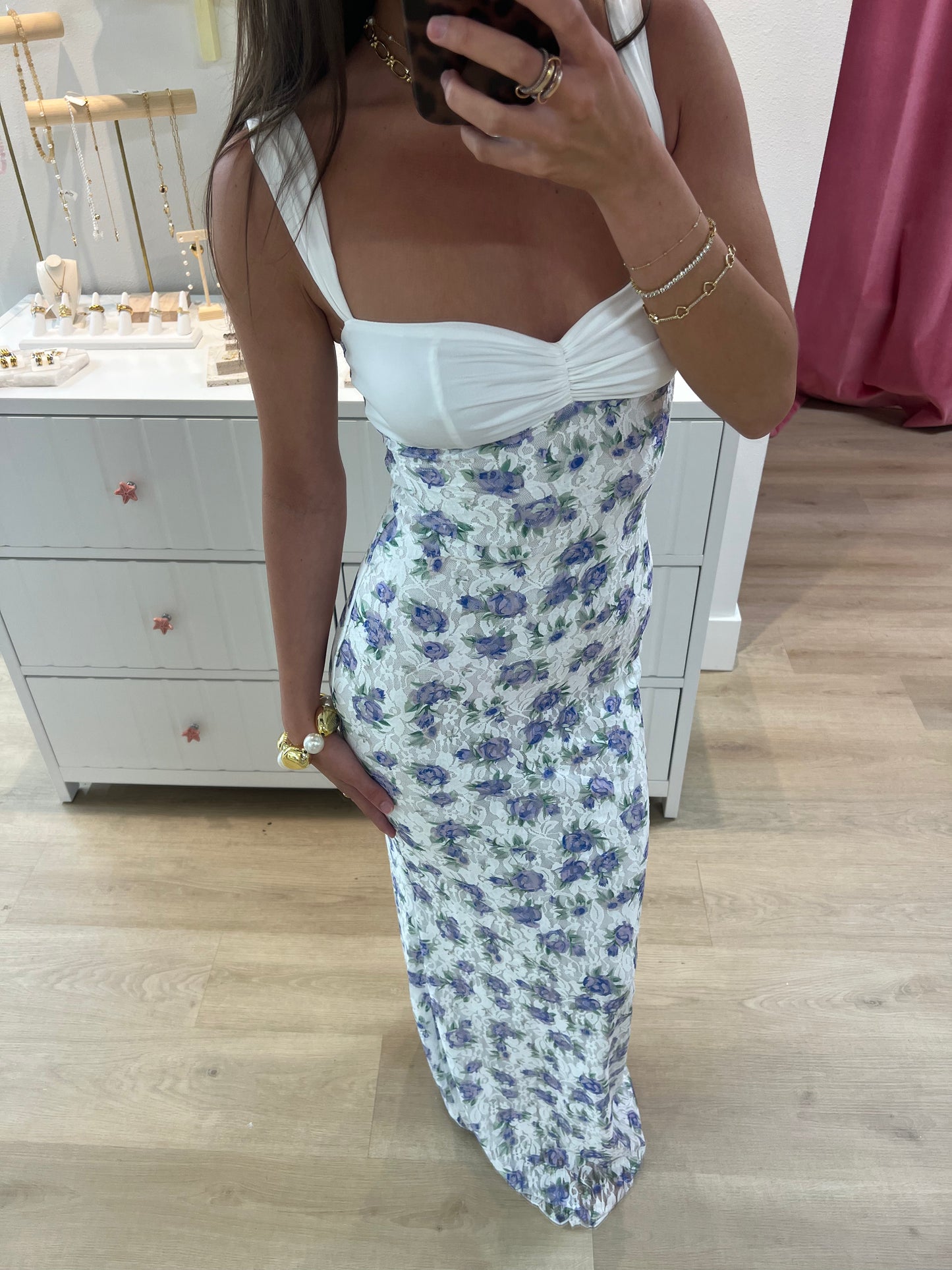 Litia Floral Lace Maxi Dress in White