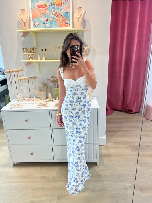 Litia Floral Lace Maxi Dress in White