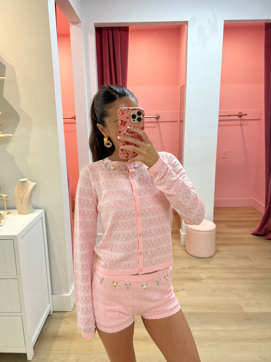 Margaret Pointelle Knit Floral Shorts