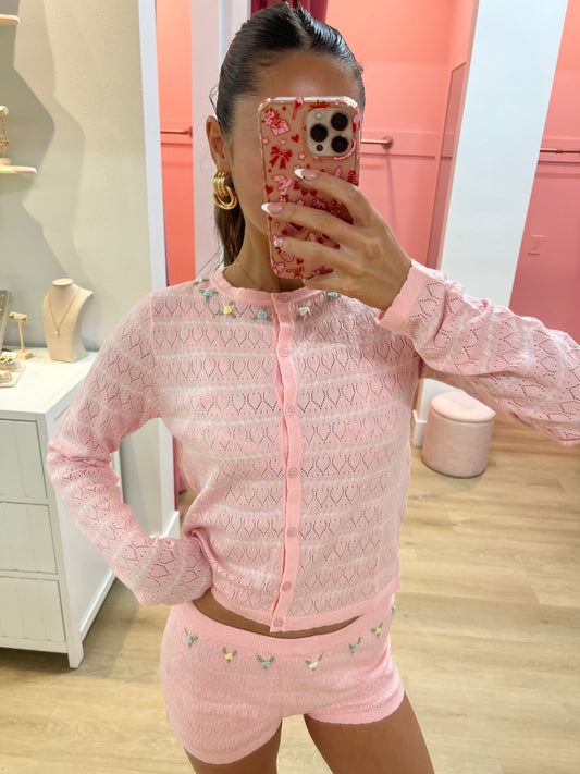 Margaret Pointelle Knit Floral Cardigan