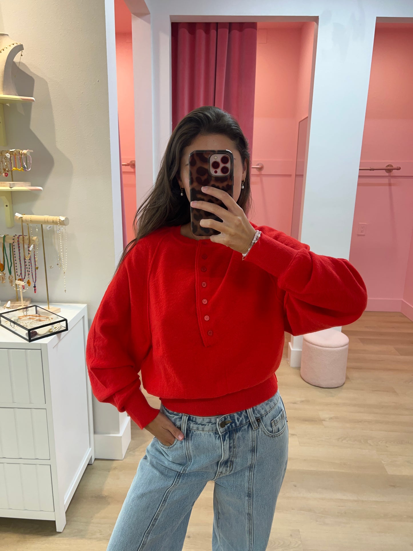 Cathryn Crew Neck Knit Sweater - Red