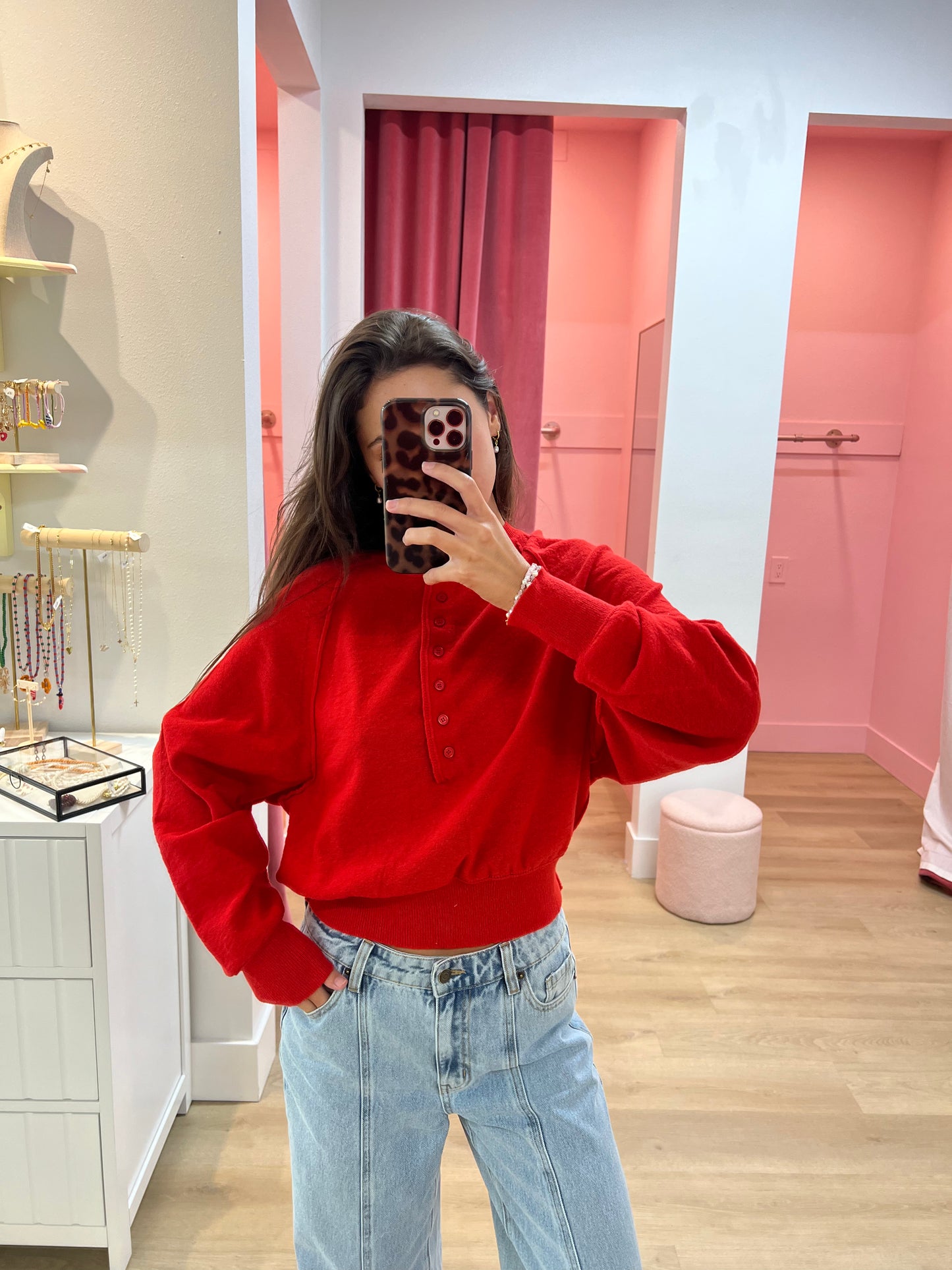 Cathryn Crew Neck Knit Sweater - Red