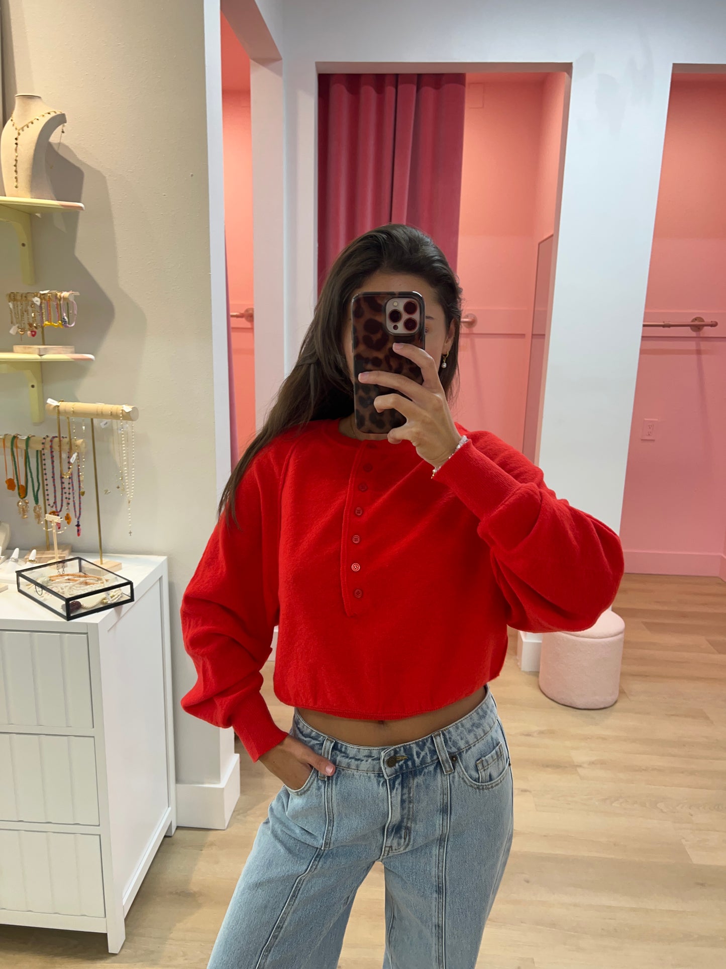 Cathryn Crew Neck Knit Sweater - Red