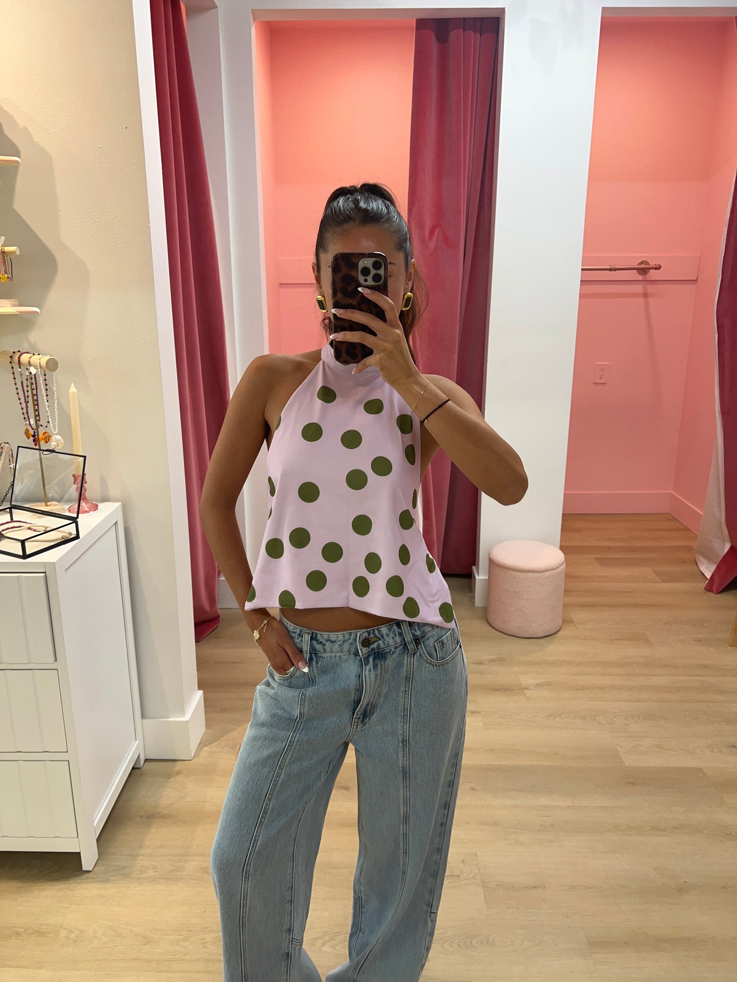 Olivia Polka Dot Halter Top - Purple