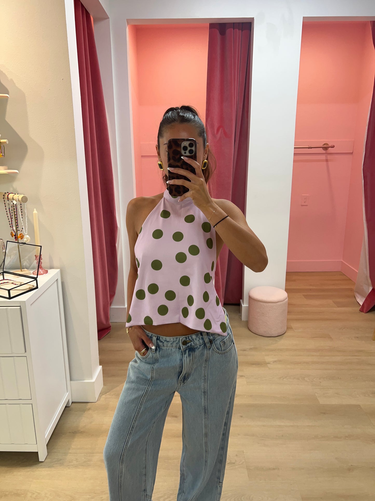 Olivia Polka Dot Halter Top - Purple