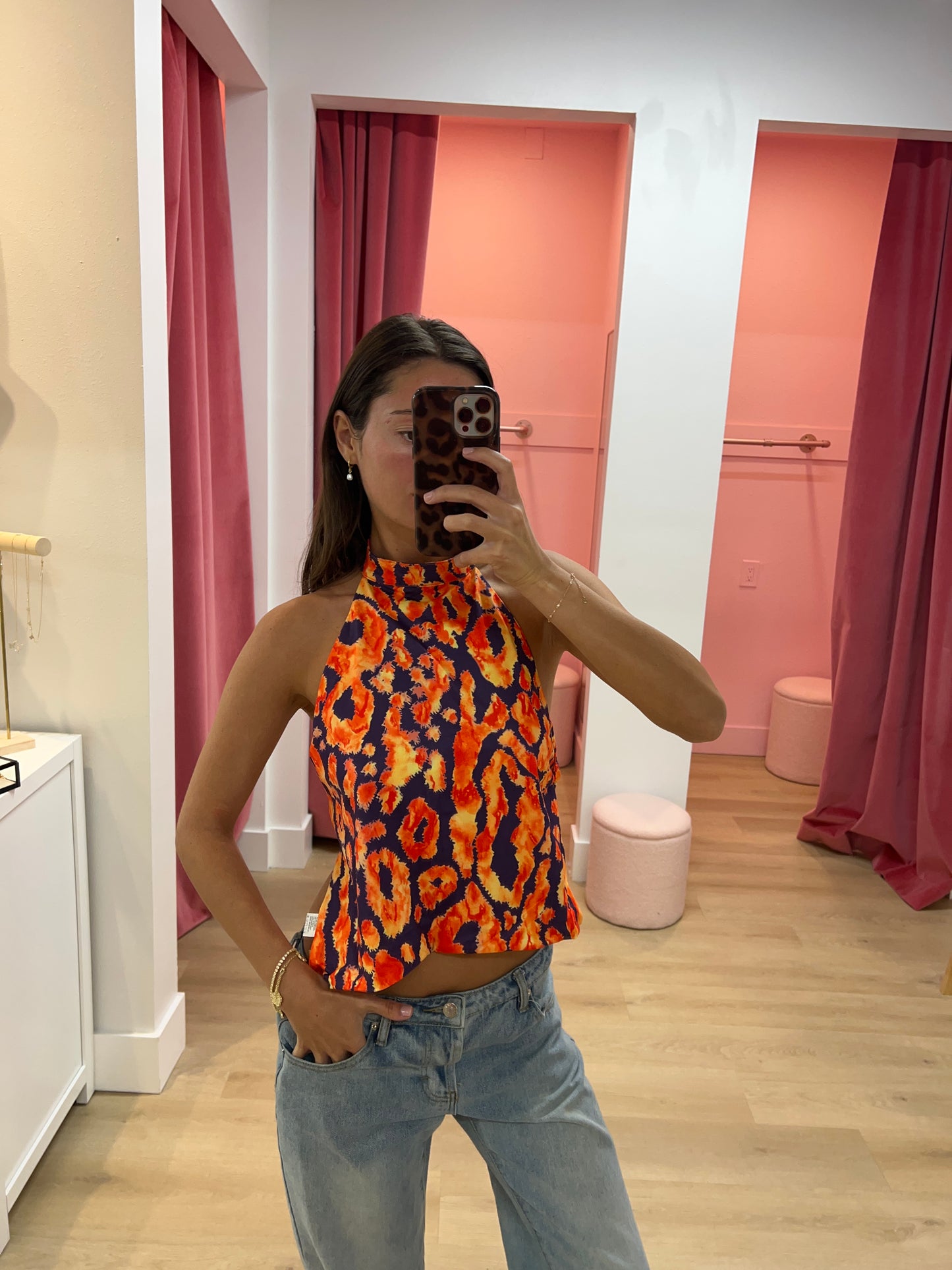 Olivia Polka Dot Halter Top - Fire