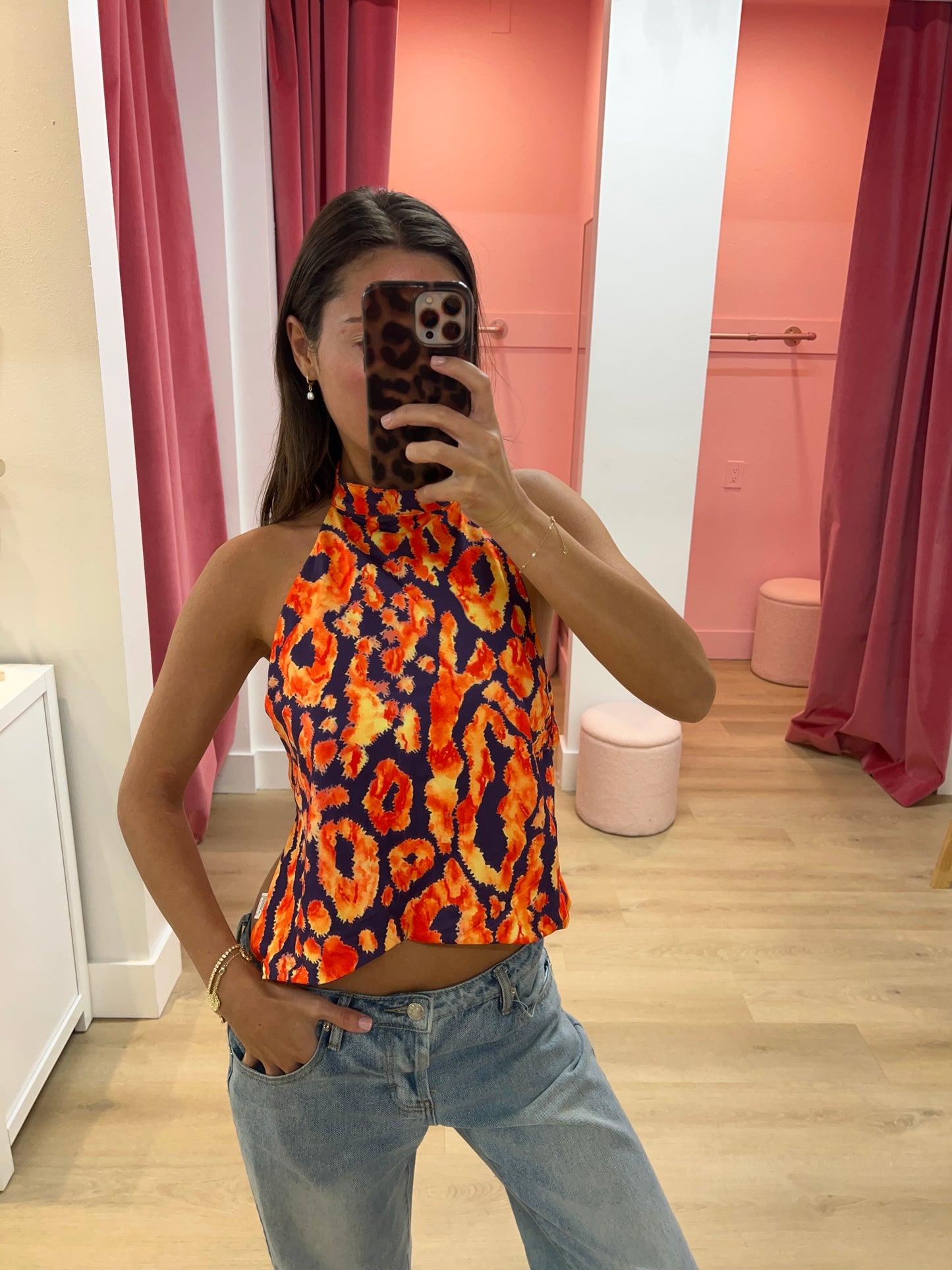 Olivia Polka Dot Halter Top - Fire