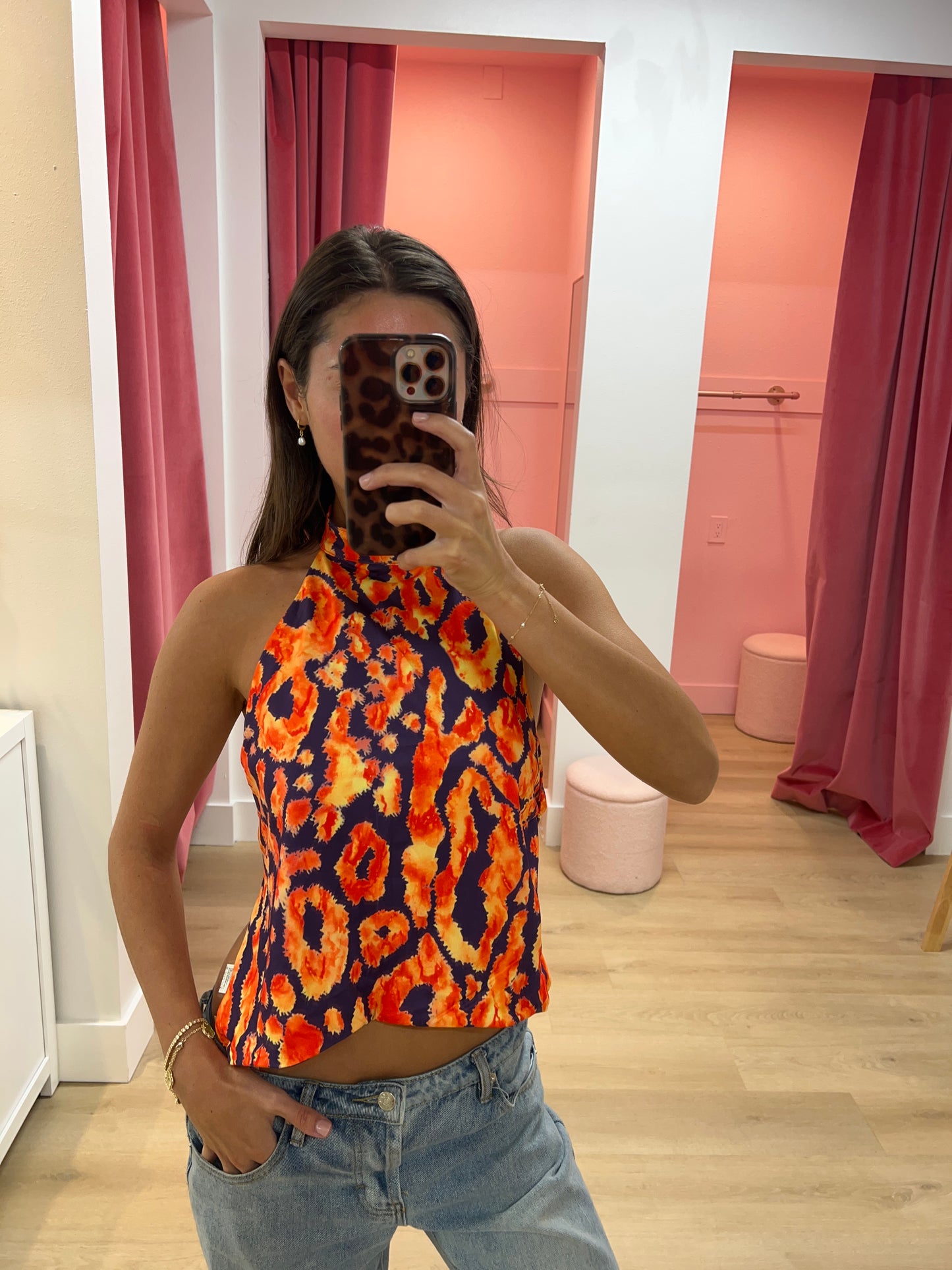 Olivia Polka Dot Halter Top - Fire