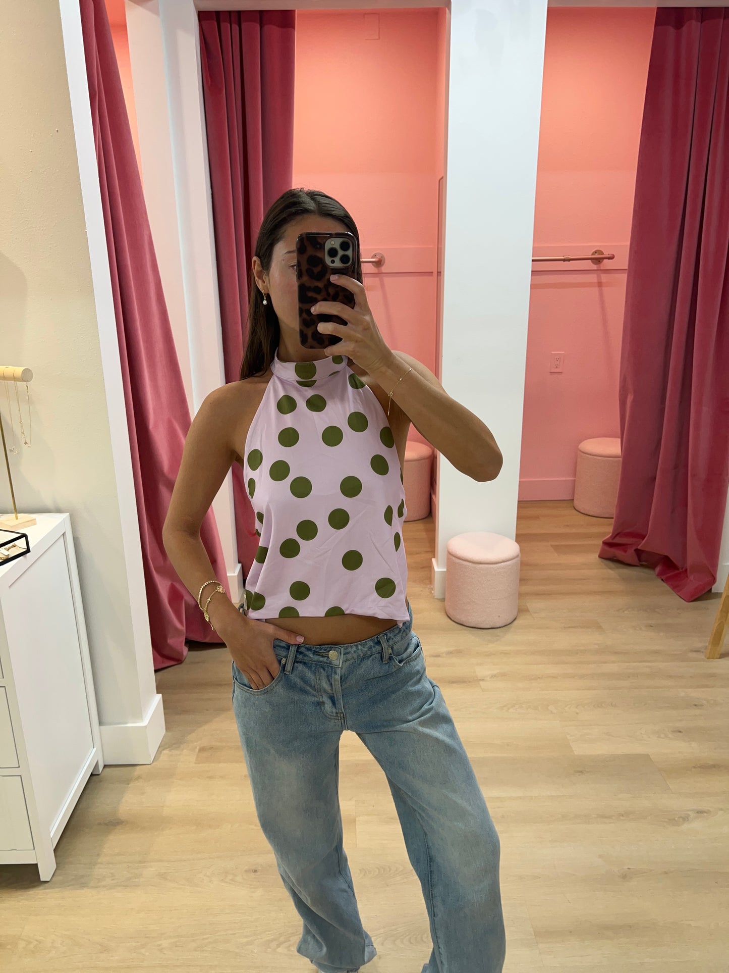 Olivia Polka Dot Halter Top - Purple
