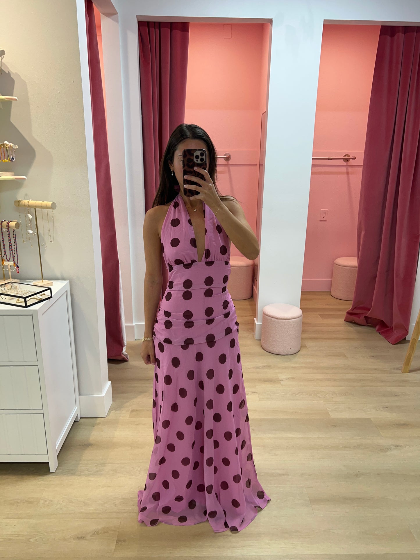 Saskia Polka Dot Maxi Dress - Pink